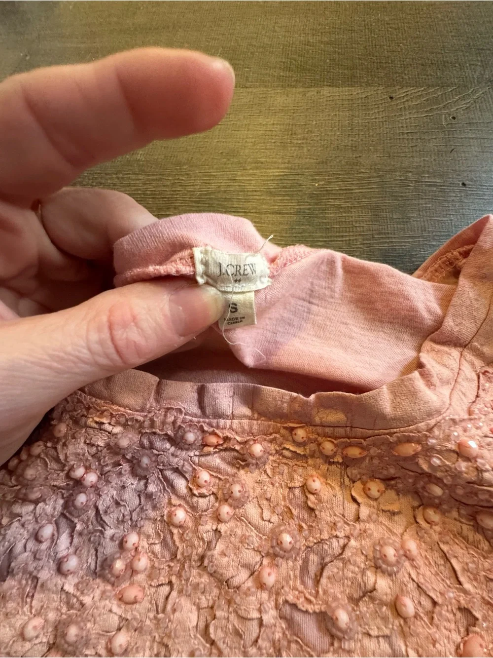 J. Crew Pale Pink Scoop Neck Tee with Lace Yoke